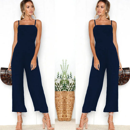 Woman Sleeveless Bib Dungarees Jumpsuits Autumn Casual Loose Solid Overalls for Women Female Spaghetti Strap Wide Leg Jumpsuit