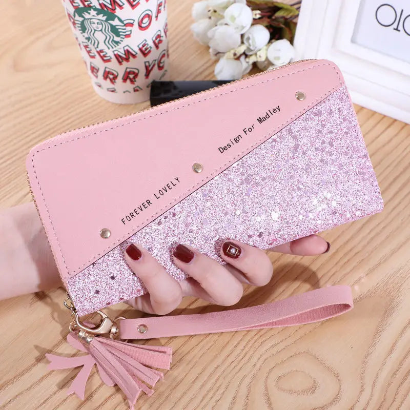 Fashion Women's Pu Leather Long Wallets Sequins Patchwork Glitter Wallet Coin Purse Female Wallets Girls Gifts