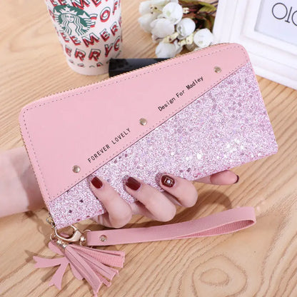 Fashion Women's Pu Leather Long Wallets Sequins Patchwork Glitter Wallet Coin Purse Female Wallets Girls Gifts