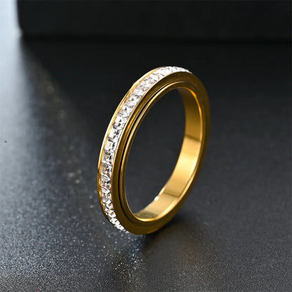 Fidget Anxiety Anti-stress Ring Women's 4mm Gold Silver Color Stainless Steel Crystal Rotatable Spinner Rings for Woman Jewelry