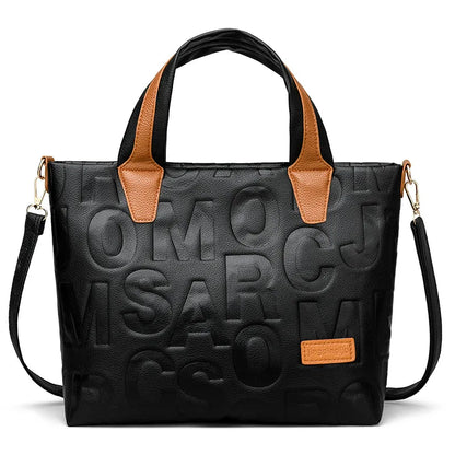 New Women's Large Capacity Contrast Color Handbag PU Leather Letter Embossed Ladies Shoulder Bag Designer Crossbody Bag