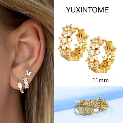 White Color Zircon Hoop Earrings 925 Sterling Silver Needle Cross/Star/Flower/Water Drop Pendant Gold Earrings Luxury Jewelry