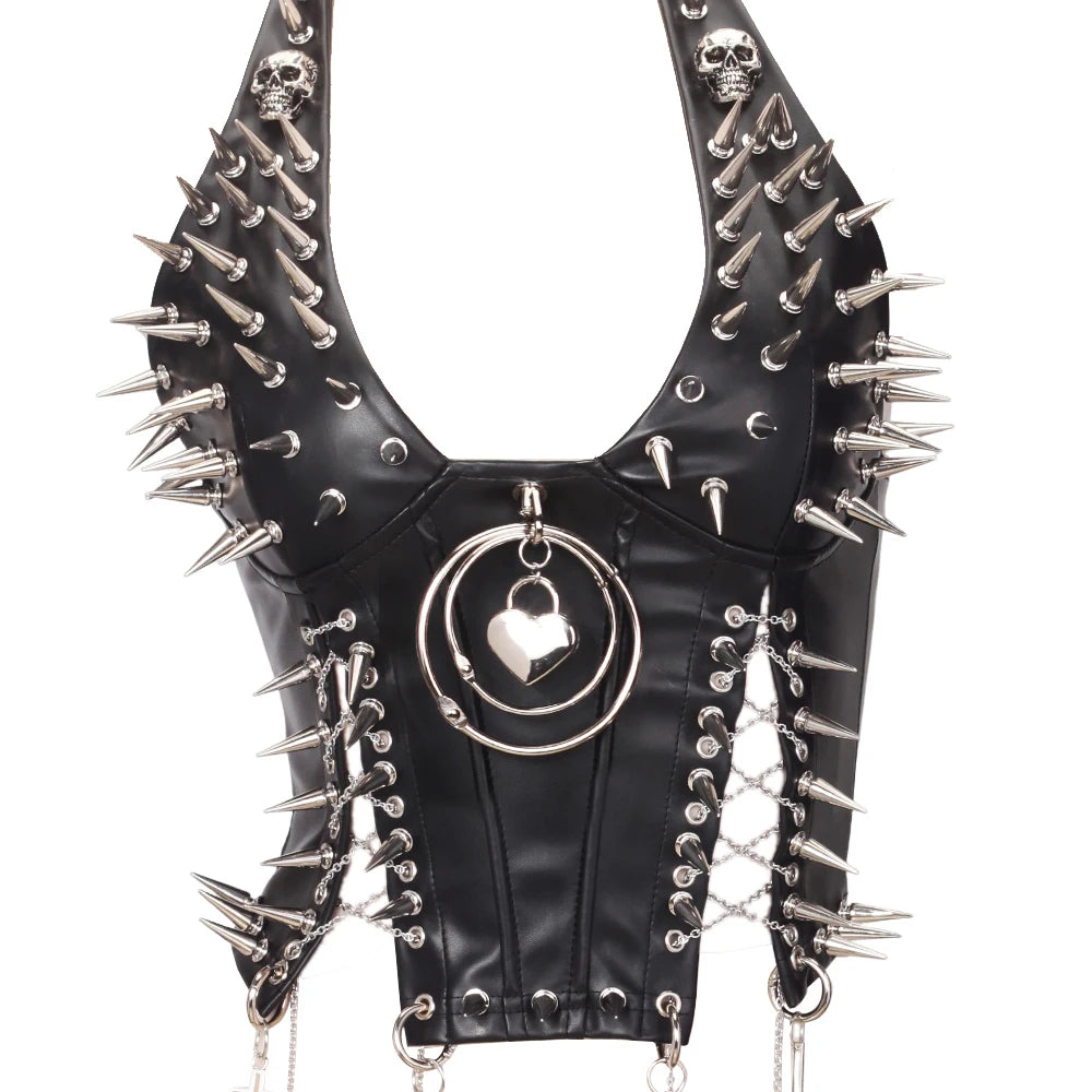 Goth Top Y2K Clothes Women's Tanks Emo Clothing Gothic Boho Tops with Spikes Punk Rock Teens Festival Spiked Bra Grunge T Shirt