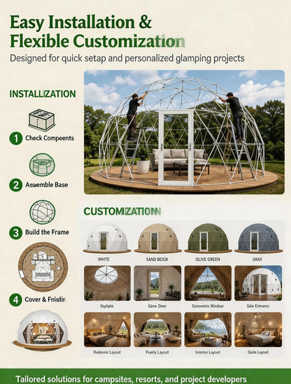 Geodesic Dome Tent Luxury Glamping Hotel Spherical Tent Waterproof UV‑Resistant Outdoor Resort Camping Accommodation