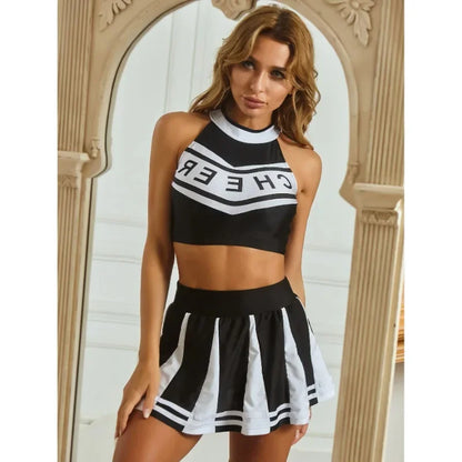 New sexy female student cheerleading costume women's adult cheerleading uniform dance uniform sleeveless crop top with mini p