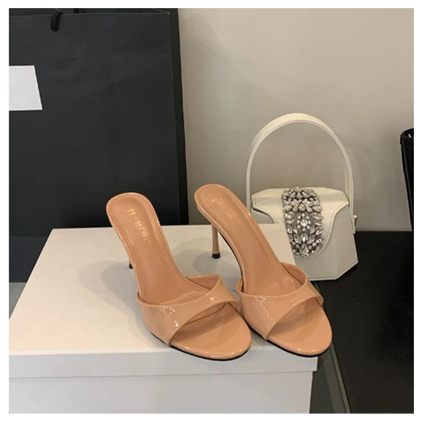Women Slippers Sandals Fashion Round Open Toe Thin High Heels Mule Slides Summer Party Dress Pumps Shoe Comfortable Sandal Mujer