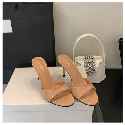 Women Slippers Sandals Fashion Round Open Toe Thin High Heels Mule Slides Summer Party Dress Pumps Shoe Comfortable Sandal Mujer