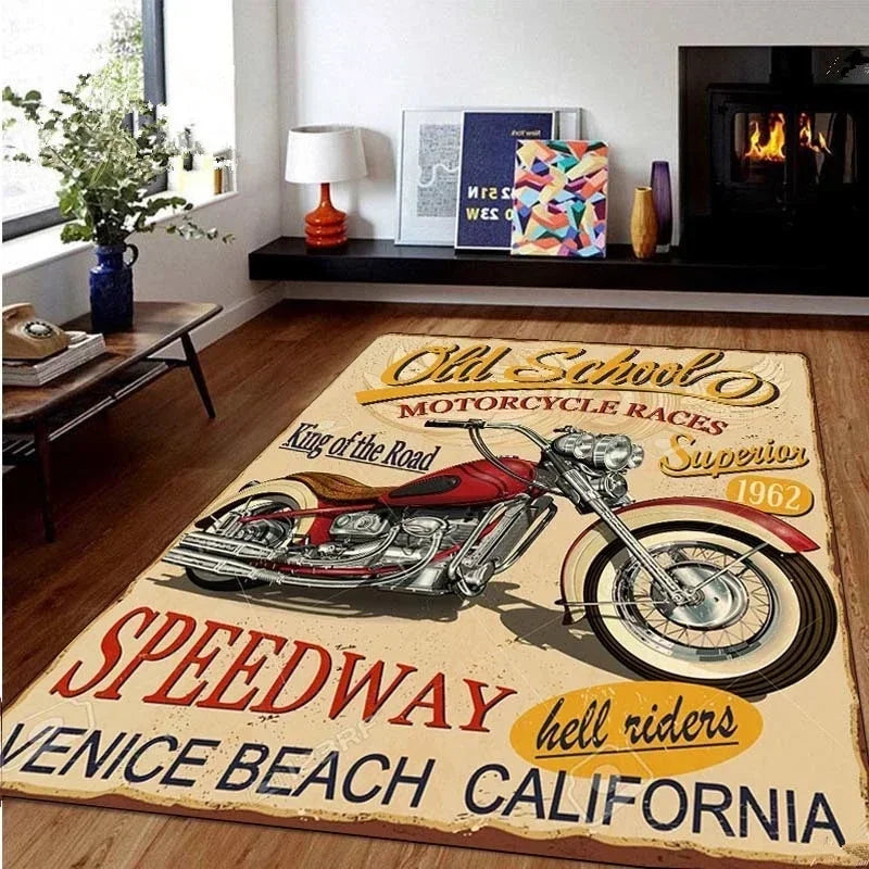 HD-Retro Motorcycle Area Rug Carpet Moto Fans Non-slip Large Door Step Mat Bathmat for Living Room Bedroom Entrance Home Decorat
