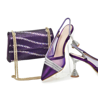 New Fashion Africa Women Shoes and Bags Set with Rhinestone Shoes for Women 2025 Designer Luxury Italian Shoe and Bag Set