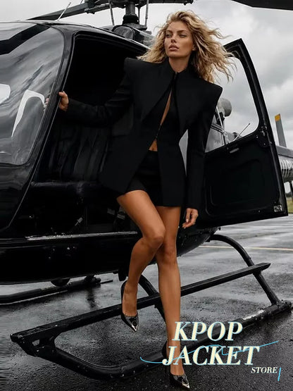Women Chic Solid Shorts Suit Stand Collar Waist Cinching Slim Fit 2 Piece Suits 2026 Spring Autumn Lady  Elegant Outfits New