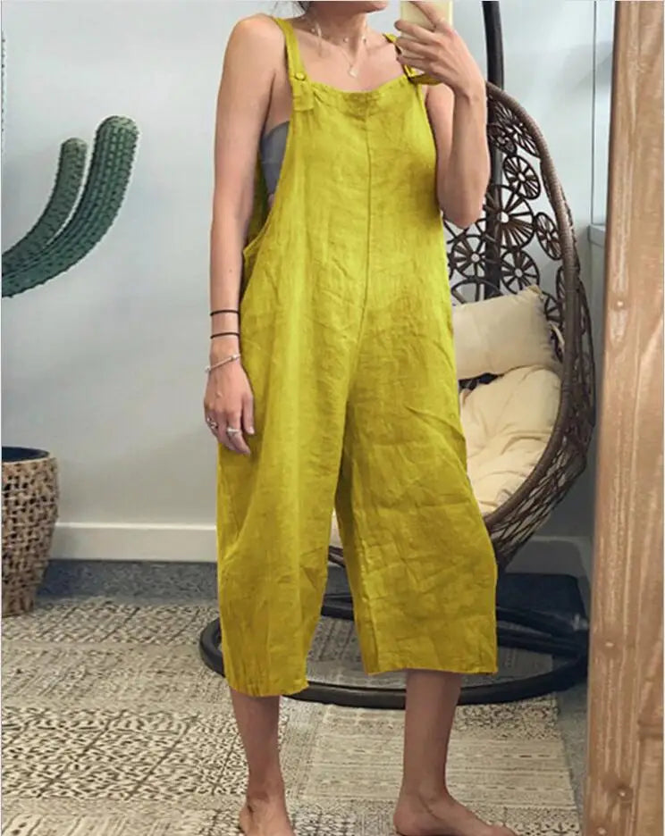 Women 2026 Sling Rompers Summer New Solid-Color Cotton Loose Casual Overalls Jumpsuits Women's Clothing