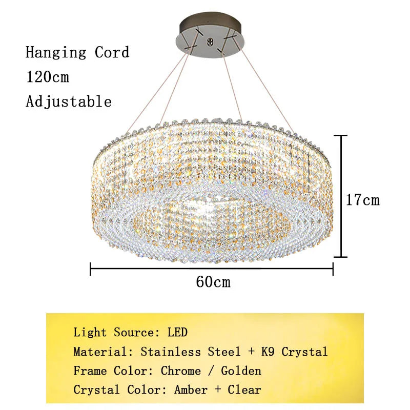 Champagne Crystal Waterfall Bead Modern Ceiling Lights LED Lamps Lighting Fixture for Living Room Lustres Home Decor Lampara