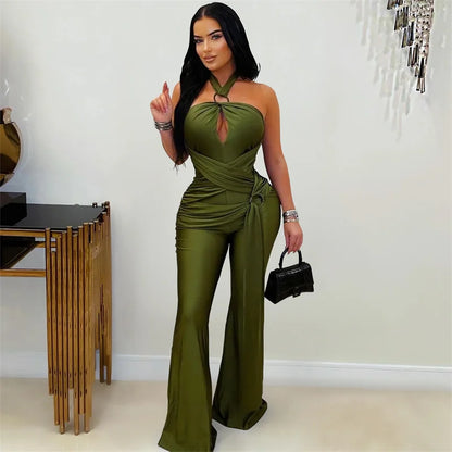 Doyerl Elegant Bandage Jumpsuits Women Sexy Halter Strapless Backless Hollow Out One Pieces Club Party Romper Birthday Overalls
