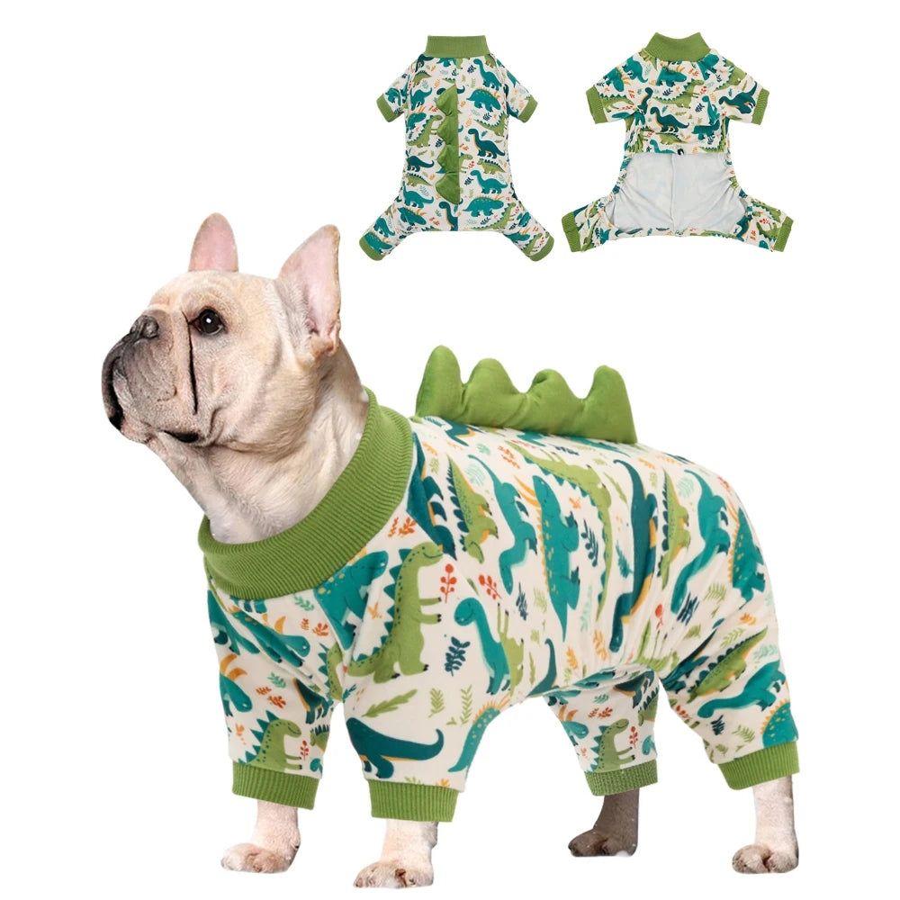 CuteBone Dinosaur Costume Dog Pajamas Stretchy Spandex Crystal Velvet Sleepwear Coat for Small Dogs Soft Warm Pet Outfit Clothes