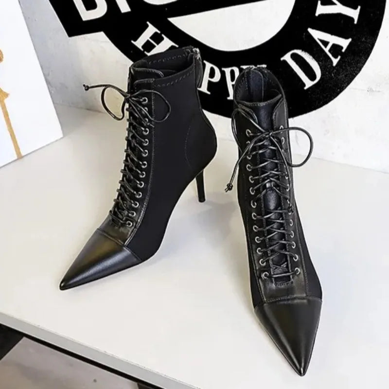Women's Ankle Boots Sexy Pointed Tip High Heels for Woman Fashion Self Cultivation High Heeled Boots Designer Shoes Botas Mujer