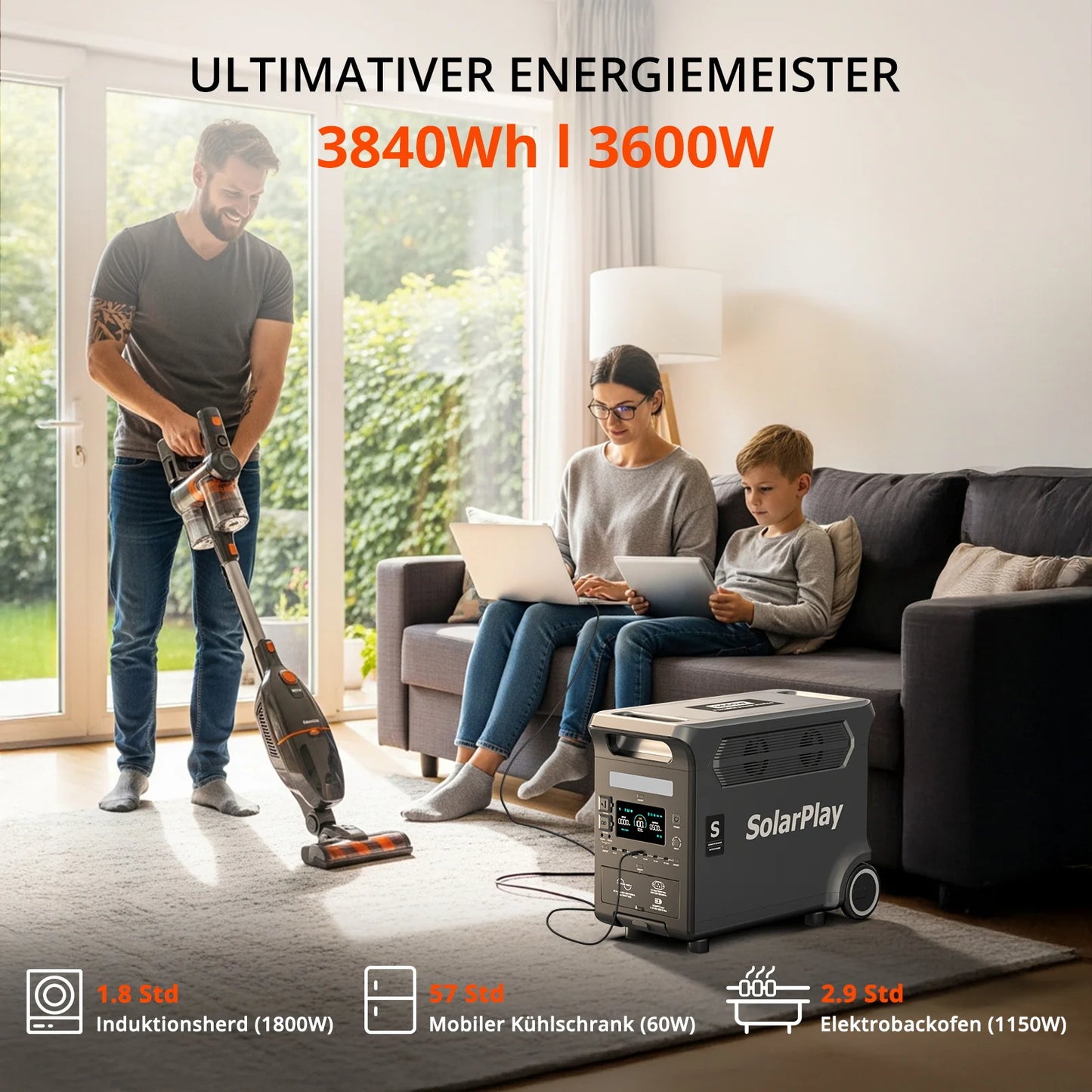 SOLARPLAY 3600W Portable Power Station 3840Wh Large Capacity Emergency Backup Power Q3600 Supply 400W Foldable Solar Panel Kit for Outdoor Camping RV Off-Grid Use