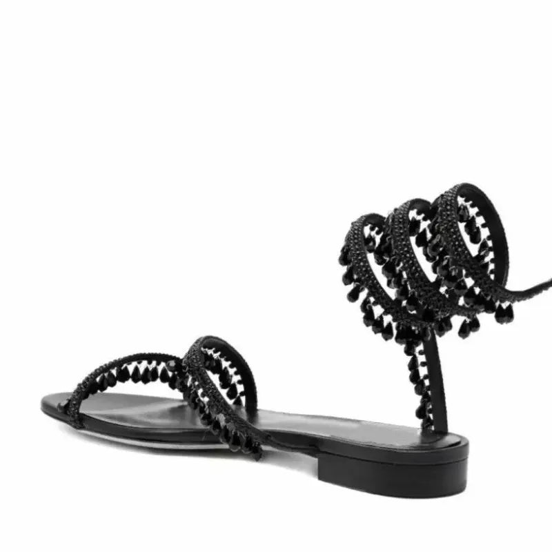 2026Women's New Water Diamond Sandals Fashion Tassel Crystal Shoes Sexy Banquet Party Twin Stiletto Women's Large Sandals