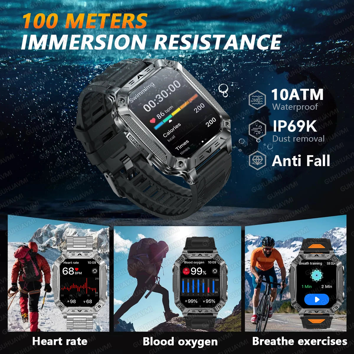 2026 New Outdoor GPS Smart Watch 1400mAh High Capacity Battery 2.01" Sapphire Screen 10ATM Waterproof Dual-color Lamp Smartwatch