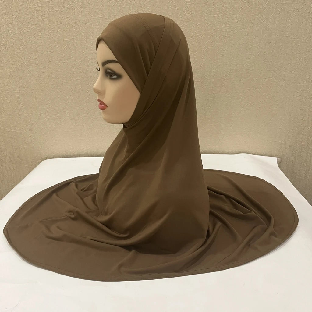 H292 Plain Two Pieces Large size muslim hijab with chin part top quality amira pull on islamic scarf hot sell headscarf