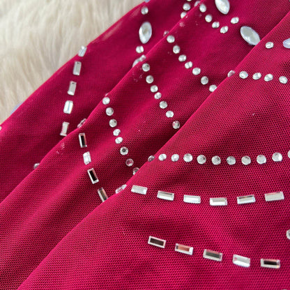 Chic vintage rhinestone slim long sleeve Elegant Fairy korean fashion autumn Sundress women clothing