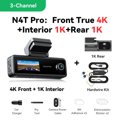 New DDPAI N4T Pro 4K+1K+1K Triple Dash Cam NightVIS 2.0 AI ISP Wi-Fi 6 ADAS GPS 4G Ready 24 7 Parking Monitoring Collision Wake Up Car DVR
