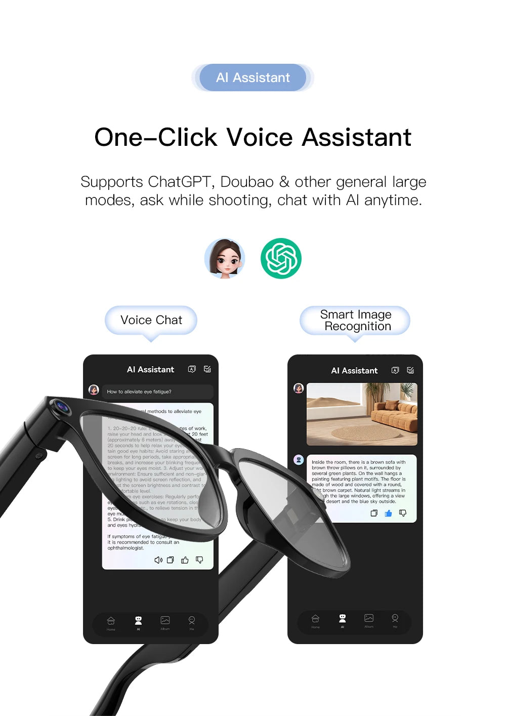 PEJE AI Smart Glasses with Camera, 1080P HD Video Recording Glasses, AI Assistant (ChatGPT/Doubao), Real-Time Translation