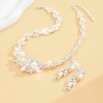 Middle Eastern Hot selling Bridal Jewelry Set Alloy Pearl Rhinestone Necklace Earrings Two Piece Set Wedding Banquet Jewelry