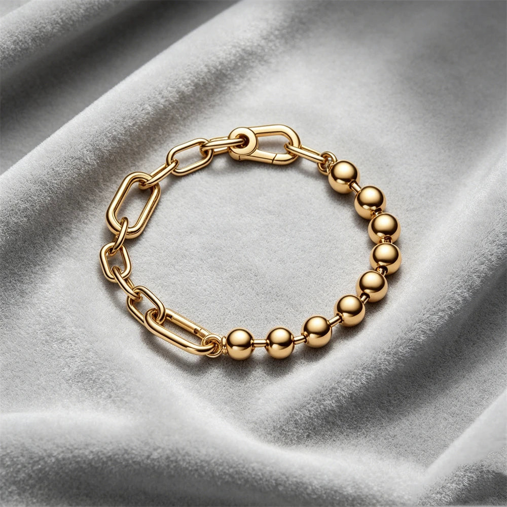 Hot Sale Original Me Bracelet Fit Charm Beads Round Beads For Women 925 Sterling Silver Luxury femme Bracelet Jewelry Trinkets