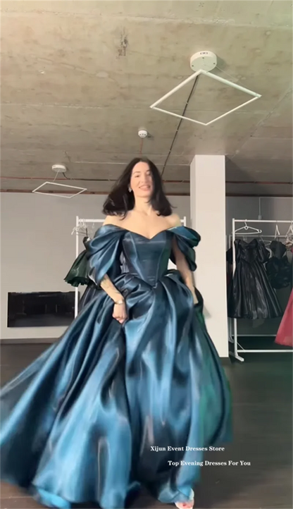 Xijun Modern Turquoise Evening Dresses Off The Shoulder A-Line Formal Prom Dresses Shiny Long Birthday Party Gowns Customized