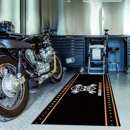 VIKAMA Skull Wrench Motorcycle Garage Mat Oil Resistant Wear-Resistant Racing Display Carpet for Workshop Home Decor