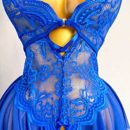 Sexy Crotchless Lingerie Women Lace Hollow Bodysuit Pajamas Teddy Babydolls Deep V Underwear