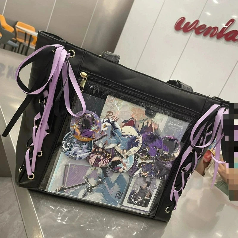 New Japanese Cute Sweet Ribbon Ita Bag Lolita Girls Transparent Handbags Fashion Large Capacity Tote Bag Aesthetic Shoulder Bags