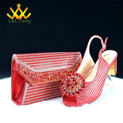 2024 Special New Arrivals Italian Women Shoes and Bag to Match in Green Color with Platform Shinning Crystal Sandal for Wedding
