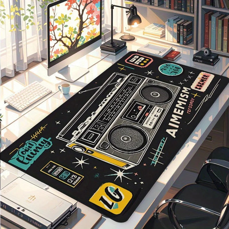 Retro Cassette Desk Pad Large Thick Rubber Mouse Pad Vintage Art Style for Home Office Music Lovers Gift