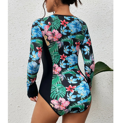 2026 Surfing Sport Swimsuit Long Sleeves Women One Piece Swimsuit  Swimwear Solid Monokini Bathing Suit Tropical Bodysuit Female
