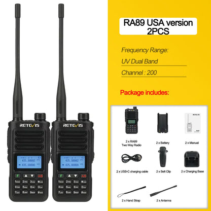 Retevis RA89 Walkie Talkie IP68 Usb-C Long Range Walkie Talkies FM VHF Ham Radio for Camping Hunting Emergency Rescue
