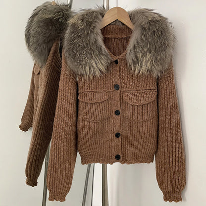 OFTBUY 2025 New Autumn Winter Women Real Fox Fur Caedigan Natural Fox Fur Hooded Jacket Decoration Lady's Sweater Coat