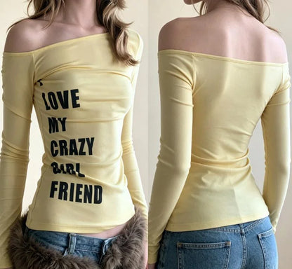 Y2K Women's Long Sleeve T-Shirt American Style Sweet Spicy Letter Print Shoulder Casual Versatile Sexy Spicy Girl INS Style