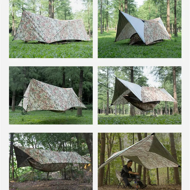 2025 TRAVELER NEW MC Camo Hammock Tent Set with Mosquito Net & Sunshade - Anti-Roll Design for 1-2 Person Outdoor Camping