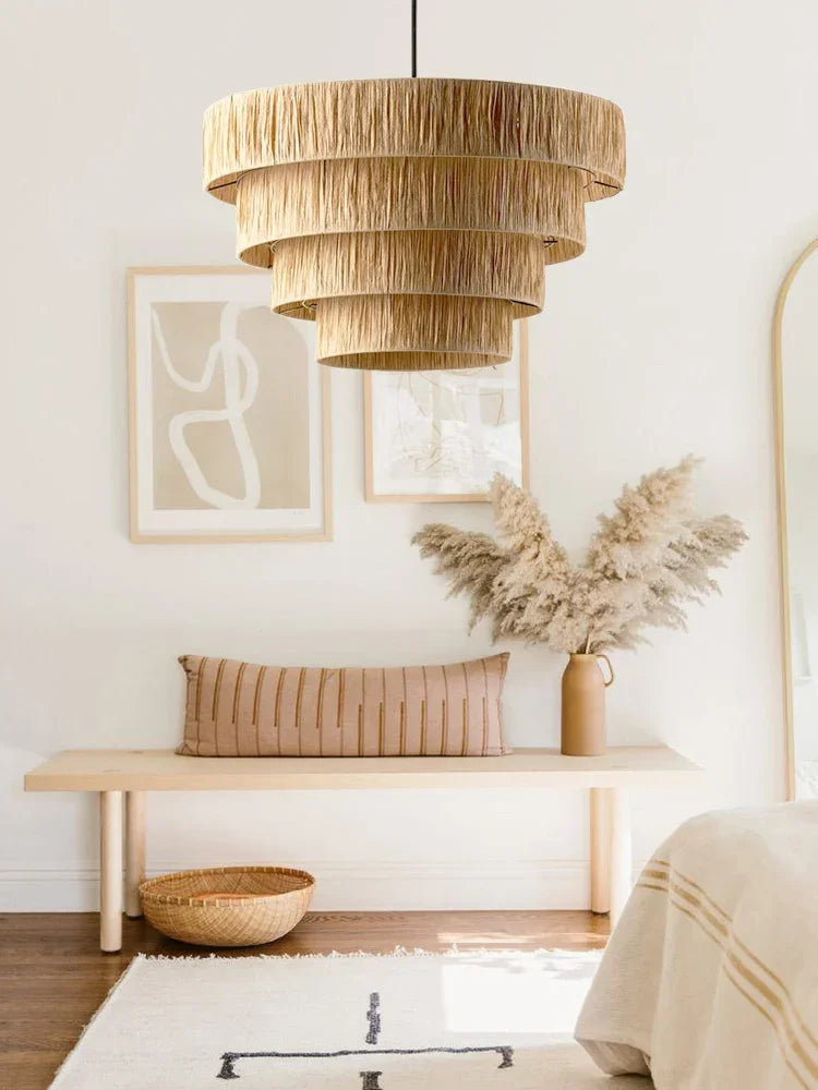 Golden Editions Designer Chandelier woven Rattan Straw Pendant Lights large Rattan lighting suspension wabi sabi Restaurant lamp