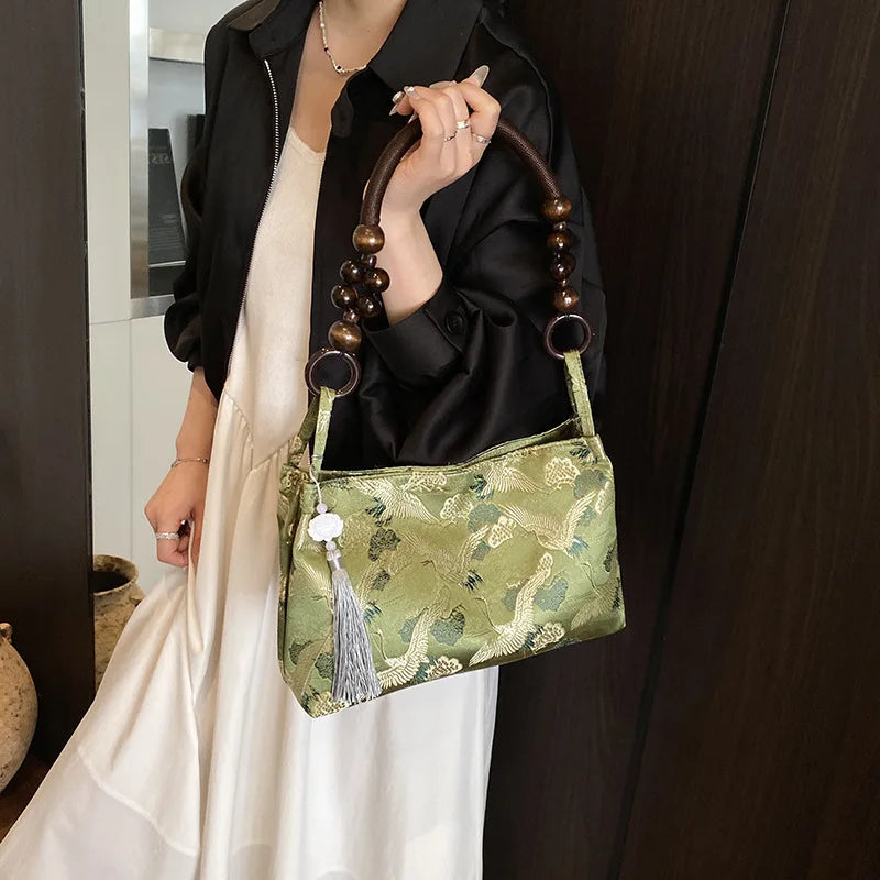 Shoulder Bags Tassel Decoration Embroidered National Style Hasp Sewing Thread 2026 Spring New Hot Sale Women's Handbags