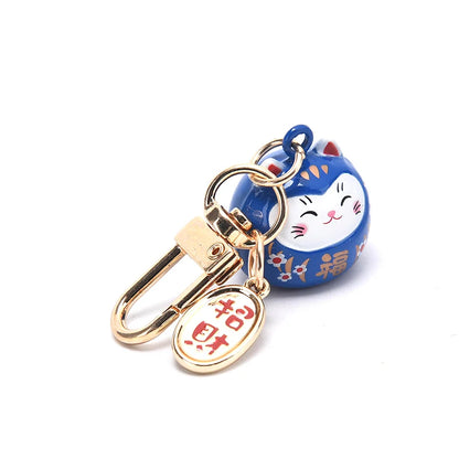 New Japanese Cute Lucky Cat Bell KeyChains Car Bag Decor Water Sound Bell Pendant Charm Keys Couple Gifts Keyring Pray Keyfob