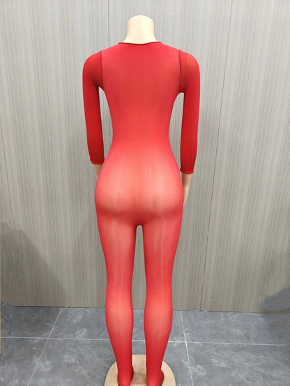 Kliou Sexy See Through Jumpsuits Woman o-Neck Full Sleeve Skinny Peach Buttocks Hot Girls Midnight Fashion Club Party Overalls