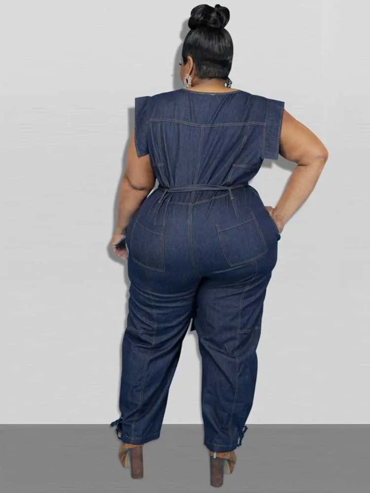 Women Clothes Summer Denim One Piece Overalls Casual Elegant Long Jumpsuits Female Pants Jumpsuit Plus Size Jean Jumpsuit