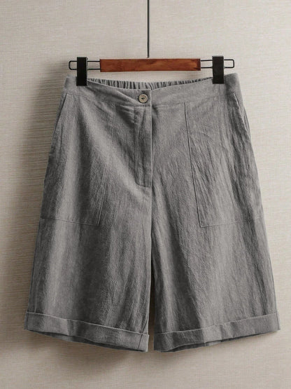 Summer women's thin five-point pants, wide-leg casual straight-leg high-waisted women's pants, fashionable outdoor sports pants