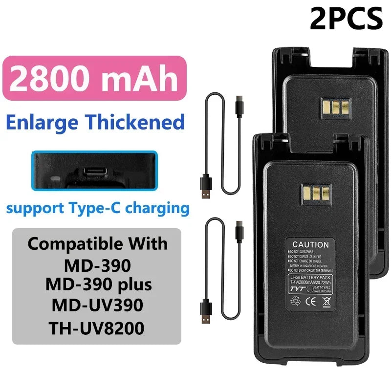 MD-390 Original Battery Enlarge Thicker Battery USB-C Charge 3600mAh Compatible With MD-UV390 MD-390Plus TH-UV8200 Walkie Talkie