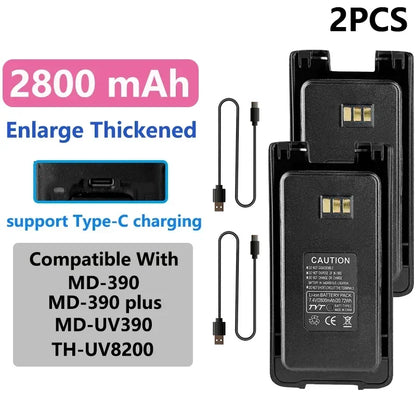 MD-390 Original Battery Enlarge Thicker Battery USB-C Charge 3600mAh Compatible With MD-UV390 MD-390Plus TH-UV8200 Walkie Talkie