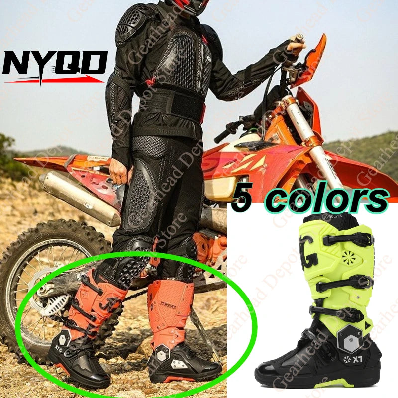 Men Professional Motocross Mid-Calf Long High Ankle Off-Road Racing Boots Moto Rider Protective Shoes Men Woman Motorcycle Boots