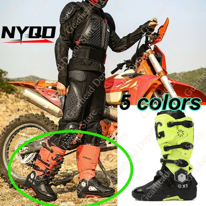 Men Professional Motocross Mid-Calf Long High Ankle Off-Road Racing Boots Moto Rider Protective Shoes Men Woman Motorcycle Boots