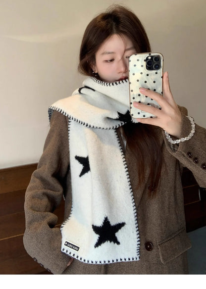Women's Scarves Korean Star Sweet Kawaii Thickened Warm High Quality Shawl For Girl Versatile Cute Preppy Style Scarf Winter